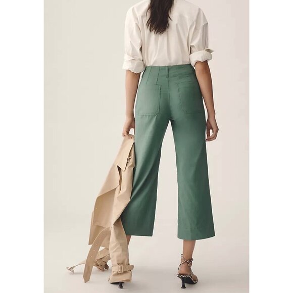 Maeve Anthropologie The Colette Cropped Wide-Leg Pants Plus Size 24W Green Motif - Picture 3 of 6